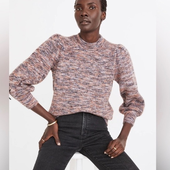 Madewell Women's Eaton Space Dye Puff Sleeve Pullover Sweater Top M Pink Purple - Picture 1 of 8